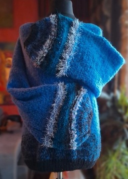 Sweter niebieski alpaka handmade 