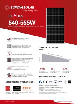 Panele Fotowoltaiczne PV SUNOVA SS-550-72MDH 550WP