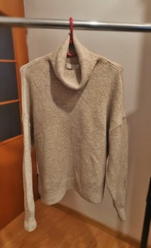 Sweter H&M metki 38 M bez wad nowy beżowy golf mię