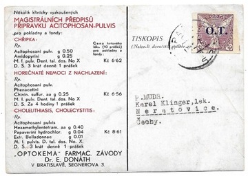 Czechosłowacja Mi 326, kartka, medycyna, farmacja