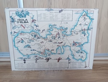 Stara mapa wyspy Elba Isola D'Elba Printed Italy