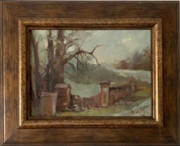Obraz olejny, płótno, A. Eiben, Droga do pałacu