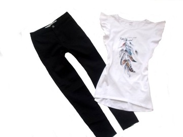 Pocopiano bluzka pióra+spodnie jeans.158/164