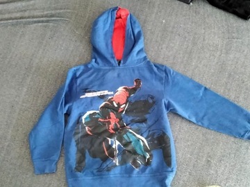 Bluza Spiderman 134 niebieska z kapturem 8-9 lat