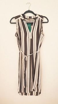 Sukienka z wiązaniem H&M kremowa w paski 36/S