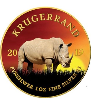 RPA- Krugerrand - NOSOROŻEC -1oz Ag999 pozłacana