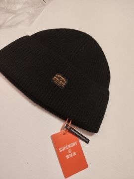 Nowa zimowa czapka czarna Superdry 100% bawełna 