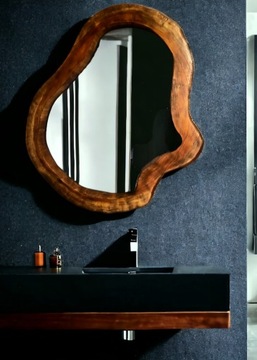Designerskie duże lustro do łazienki drewniane