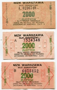 Bilet MZK Warszawa - 2000 zł, warianty numeratora
