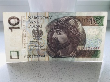 Banknot 10 zł, ciekawy nr z serii BI0222444