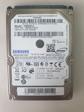 Dysk twardy Samsung 500GB 2,5' uszkodzony