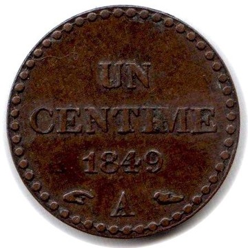Francja, 1 centym 1849, KM#754, XF