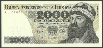 Banknot 2000 złotych 1979, seria AL P-147 GEM UNC