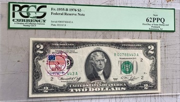 Banknot 2$ Grading 1976 + znaczek