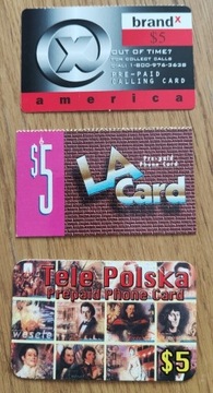 3 karty telefoniczne USA, kolekcjonerskie, zużyte