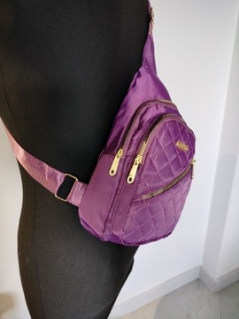 Fioletowy plecak damski, saszetka, torba na ramię