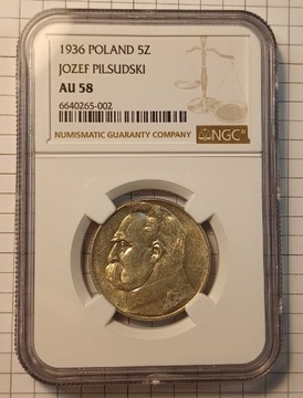 IIRP 5 zł złotych 1936 NGC AU 58