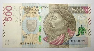Kolekcjonerski banknot 500 zł seria AE3236323