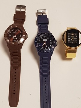 Trzy zegarki na rękę, 2 sportowe i 1 bransoleta