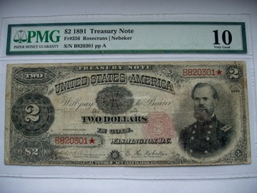 TreasuryNote 2$ Generał M&Pherson 1891r. rzadkość 