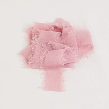 Różowa wstążka szyfonowa rwana szeroka - 4cm