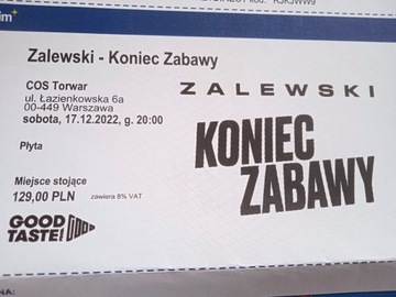 2 bilety Zalewski "Koniec Zabawy" 17.12.2022