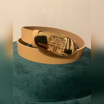 Pasek KAZAR nowy beżowy złota klamra 80cm