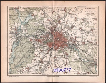 BERLIN I OKOLICE stary plan miasta z 1888 roku