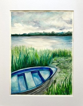 “Blue boat” akwarela na papierze 40x50 cm