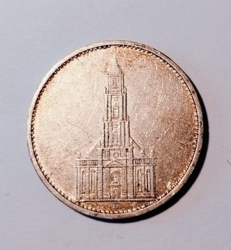 Srebrna moneta: 5 marek Kościół 1934 typ D