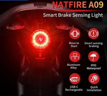 Lampa NATFIRE A09 Aluminium STOP sztyca siodełko 