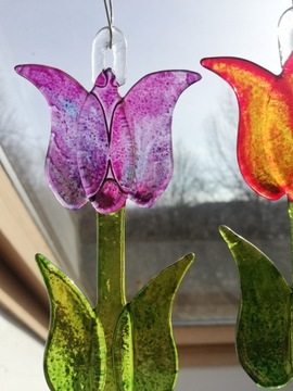 Cztery tulipany - szklane zawieszki. Tomekidomek