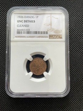 Wolne Miasto Gdańsk 1 pfennig 1926 NGC grading 