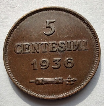 SAN MARINO 5 Cent 1936 ŁADNA