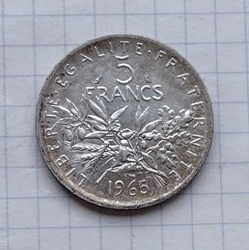 (3201) Francja 5 franków 1965 srebro 