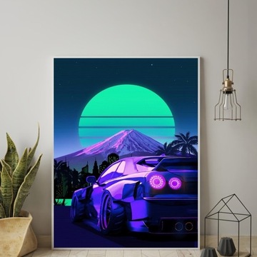 CIEKAWY PLAKAT RETRO AUTO jakość:CANVA,GICLEE