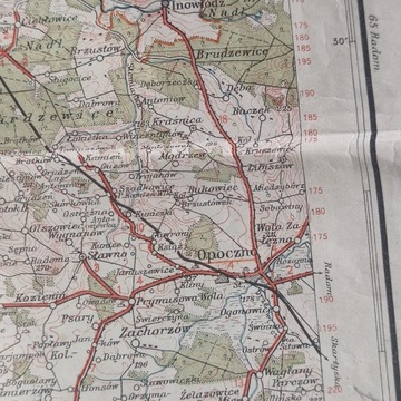 Mapa 1932 Łódź Zduńska Wola Wieluń Tomaszów Rawa