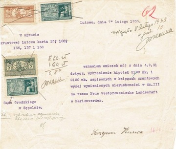 Lutowo, 1933, Sąd Grodzki w Sępolnie - pismo