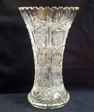 Kryształowy wazon,bardzo bogaty szlif Vintage,PRL 
