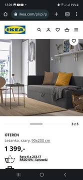 Tapczan IKEA Oteren. Kolor szary, wymiary 90x200