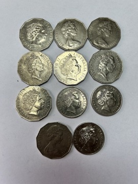 Zestaw 11 monet (w tym 2 duble) 50 cents I 20 cents