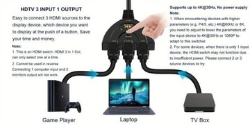 Rozdzielacz Hdmi - HD 4k Switch 3 in 1