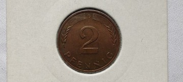 Niemcy 2 fenigi, 1979 rok. Znak menniczy „G”. #S49
