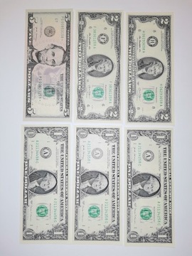 Banknoty dolar USA DUŻY ZESTAW UNC x 6 szt., (48)