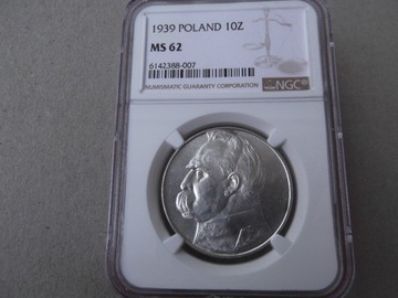 10 zł. 1939 Józef Piłsudski   NGC  MS62