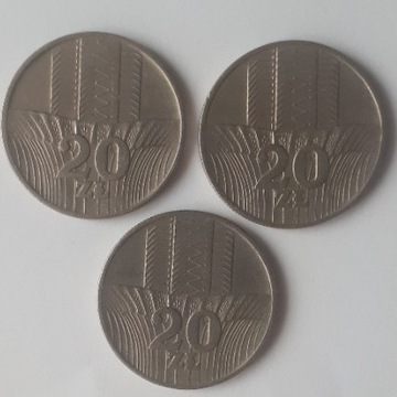 3 Monety 20 zl; 1973 r; 1974 r i 1976 r.