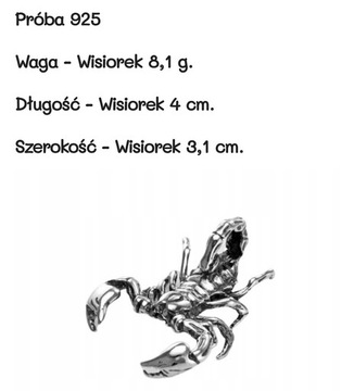 Wisiorek damski oksydowany Skorpion srebrny