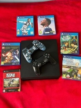 Playstation 4 slime 500gb + 2 pady + 6 gier