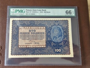 100 marek polskich 1919 PMG 66 EPQ