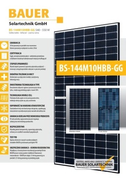 Moduł fotowoltaiczny Bauer BS-550Wp-144M10HBB-GG